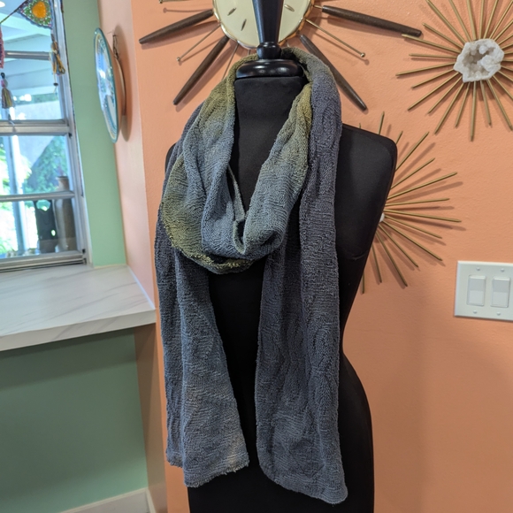 Vintage Handknit Y2K Long Gray and Olive Scarf Tie Dye Boho Iwanciw - Picture 1 of 14